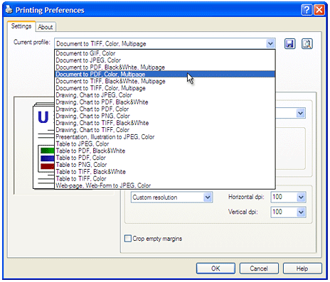 Select the "Document to PDF, Color, Multipage" profile in the Printing Preferences window and press "OK".